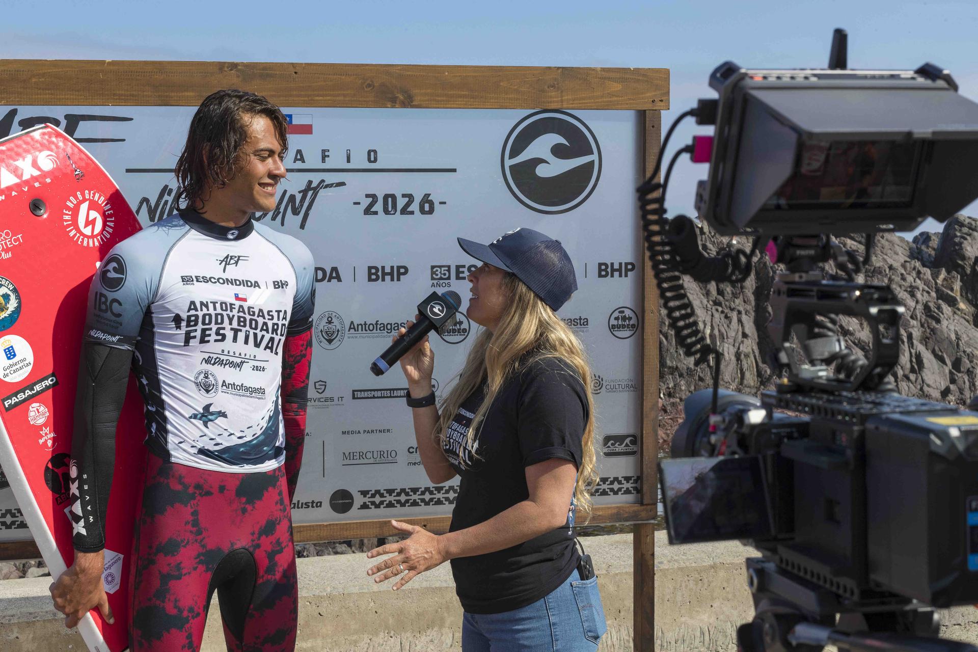 David Valladares réagit après sa qualification au Round 3 - Antofagasta Bodyboard Festival 2026 - Journée 2