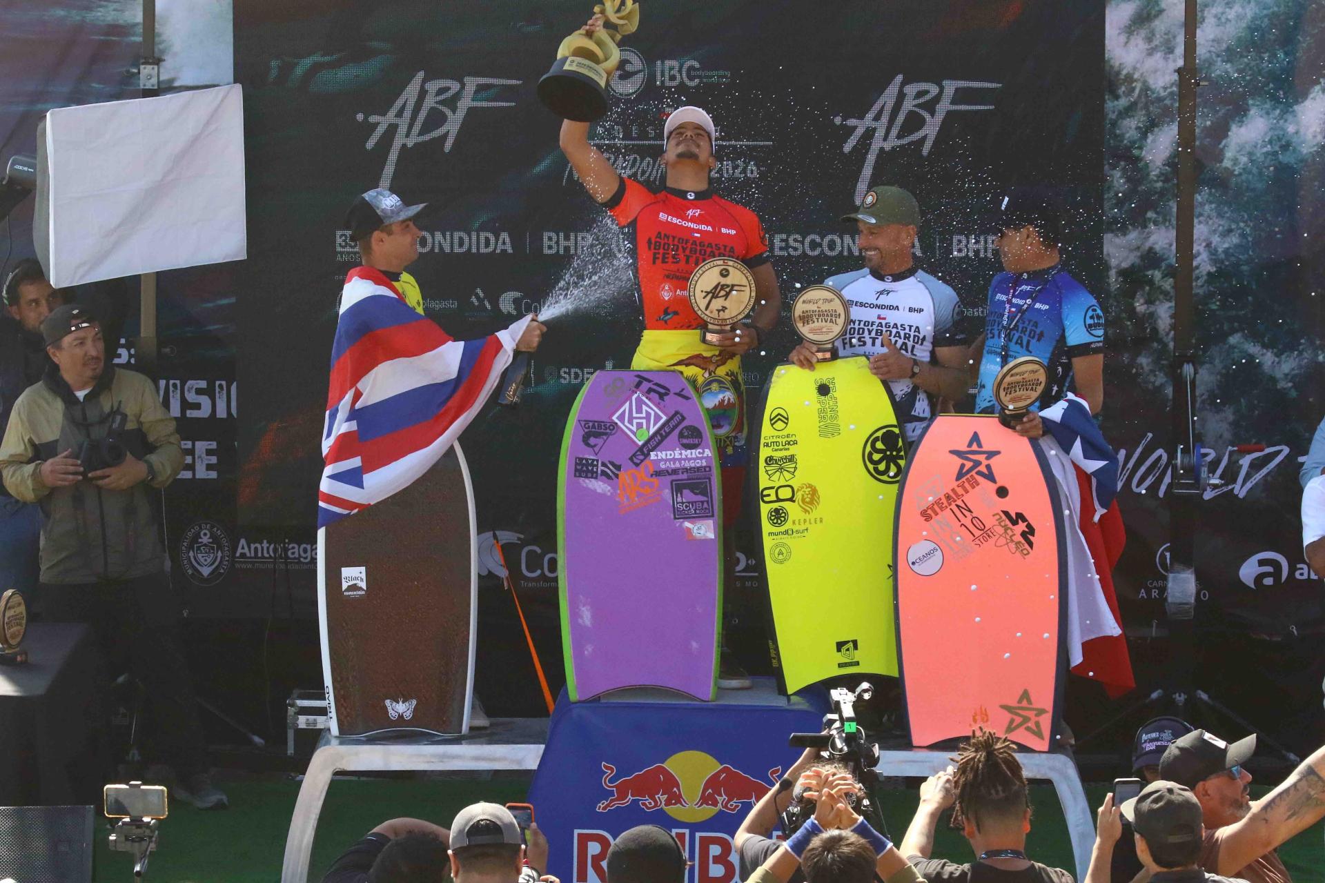 Le podium Dropknee de l’étape - Antofagasta Bodyboard Festival 2026 - Journée 8
