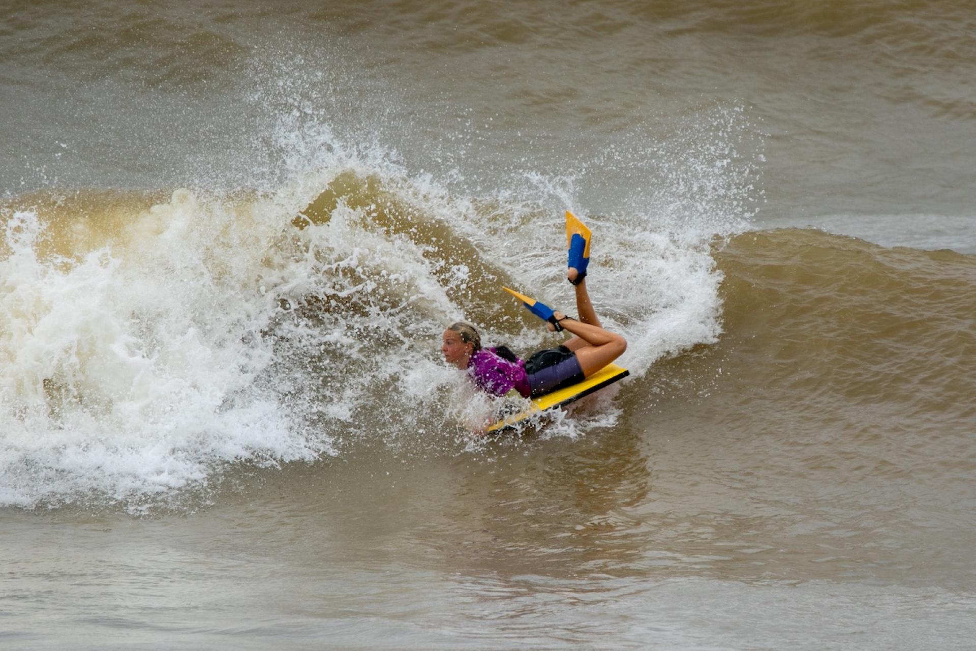 Emie Padois à Praia do Solemar lors de l'ArcelorMittal Wahine Bodyboard Pro 2026
